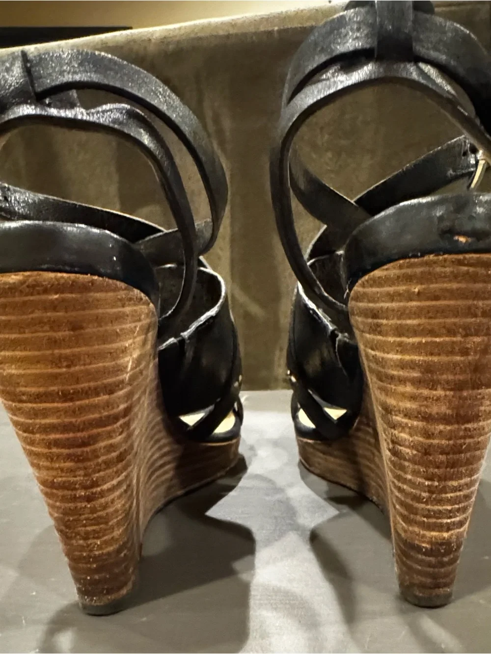 Cole Haan Black Leather Strappy Wedge Sandals Women’s Approx Size 5